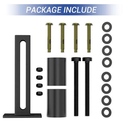 Adjustable Slide Gate Guide Roller For Heavy Duty Sliding Gates package with metal bracket, nylon wheel, bolts, and washers.