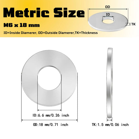 Heavy Duty M6 Stainless Steel Flat Washers 18 Mm Fender Style For Screws And Bolts 304 Stainless 50 Pcs Home And Industrial Use