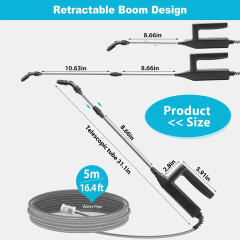 Electric Sprayer Wand With 31 Inch Telescoping Pole, 3 Adjustable Pressures, Battery Powered Garden Sprayer dimensions