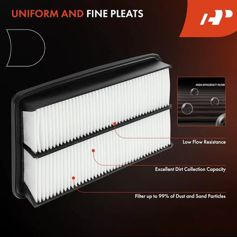 Engine Air Filter For Subaru Impreza Legacy Outback WRX Forester Tribeca showing uniform pleats and filtration capacity