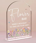Flower Bar Sign Go To Clear Acrylic Table Sign For Weddings And Parties 5x7 Inches Durable Wedding Decor Signage For Receptions Anniversaries Cafes Hotels Bars And Events featuring flowers and text.