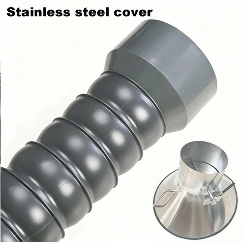 Heavy Duty 4 To 8 Inch Flexible Duct Collector Arm Featuring Slick Articulated Fume Extractor Hose For Welding Laser And Soldering With Removable Stainless Steel Hood showing gray duct and stainless steel hood
