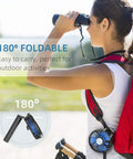 Woman outdoors with 10400mAh Portable Handheld Fan With All Day Battery Life Foldable Mini Personal Fan for Travel Beach Concerts and Cruises