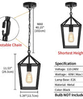 Black 1 Light Pendant Light With Adjustable Chain For Kitchen Island And Dining Room Hallway Entryway And Foyer Modern Industrial Wire Frame Lantern Style Lighting specifications and measurements