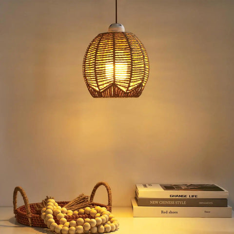 Vintage Rattan Pendant Light Shade Set For Home Cafe And Teahouse Decor Handwoven Wicker Basket Lampshades Display