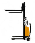 Semi Electric Thin Leg Pallet Stacker Built Like A Tank To Move Up To 3307 Lbs Loads With Quick 78 Inch Lift Height side view