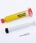 Yellow UV Soldering Paste Flux 10cc For PCB BGA Circuit Boards with syringe, push needle, ideal for precise repairs and rework