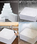 Premium Abs Plastic Junction Box Enclosure 5.9 X 5.9 X 2.8 Inches IP65 Waterproof Project Box With Eight Crack Free Drill Ports Hella Tough Diy Electrical Housing White shown in various models under rain and impact test.