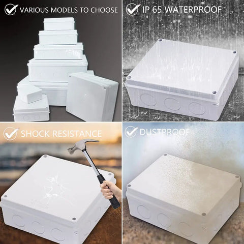 Heavy Duty Junction Box With Ten Open Slots IP65 Waterproof Dustproof ABS Plastic Project Enclosure Wall Mount Electrical Panel For Diy Guys And Pros With No Sweat Install White showcases various models.