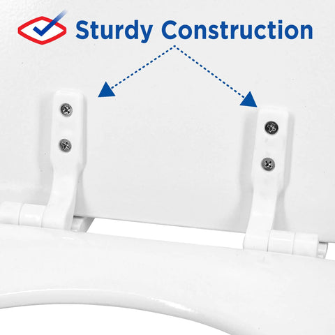 Close-up of durable hinges on the Round Wood Toilet Seat With Easy Off Hinges, Wiggle Free Design, and Antimicrobial Protection