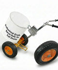 Heavy-Duty 55 Gallon Drum Dolly With Massive 16 Inch Pneumatic Tires For All Terrain Mastery, featuring a barrel and durable wheels.