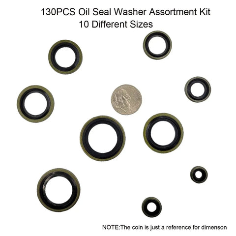 130 Piece Self Centered Bonded Seal Oil Washer and Gasket Set for DIY Plumbing Auto Mechanical Electrical and Cylinder Repairs in 10 Sizes From M6 to M24 with Nitrile Butadiene Rubber Gaskets, assorted NBR seals