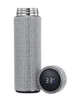 Dope Clean Smart Diamond Touch Temperature Display Vacuum Flask Premium 304 Stainless Steel Insulated Tumbler Cup, sparkly silver design with digital temp display.