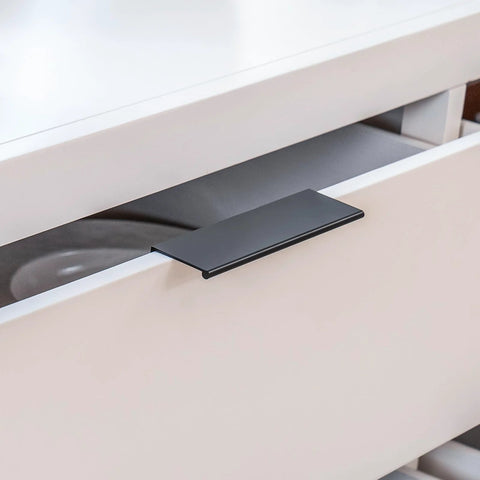 Black 5 Inch Edge Finger Cabinet Pulls Set Of 10 For Kitchen Cabinets And Furniture Doors, Aluminum Alloy Drawer Handles, easy installation shown