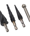 Heavy Duty M35 Cobalt Step Drill Bit Set With Spiral Flute Design And 1/4 Inch Shank For Drilling Steel Metal Wood Plastic And Aluminum Like A Pro, four bits