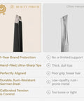 Professional Precision Slant Tweezers For Women And Men Eyebrow Shaping Tool with comparison chart highlighting features and benefits.