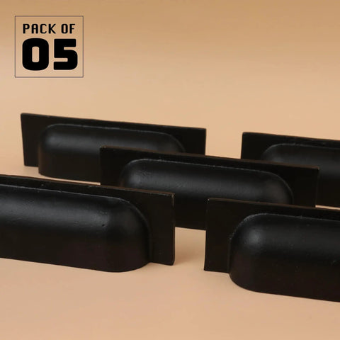 Solid Cast Iron Bin Pulls Three And Three Quarter Inch CTC Pack Of Five Black Beefy Build Heavy Duty Vintage Style Cabinet Drawer Handles