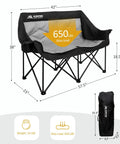 Two Person Oversized Camping Chair Loveseat For Adults Heavy Duty Folding Outdoor Couch Black Portable Patio Lawn Chair