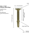 Image of Wood To Metal Self-Drilling Screws 10-24 X 1-7/16 Reamer Tek Wafer Head with specifications and dimensions.