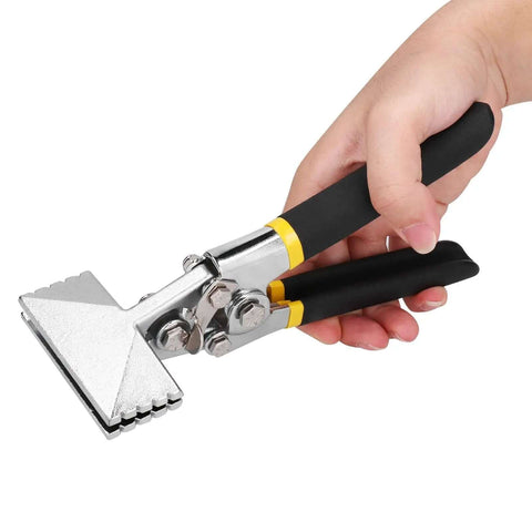 Heavy Duty Hand Seamer Pliers with 80mm jaw width and steel construction for precise metal forming, being held in a hand