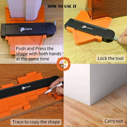 Locking Contour Gauge With 10 Inch And 5 Inch Profiles for precise shape duplication and DIY projects in use.