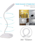 LED Desk Lamp Battery Operated Cordless Rechargeable Light Go Anywhere Flexible Portable Bedside Lamp, showing flexible gooseneck and rotation features.
