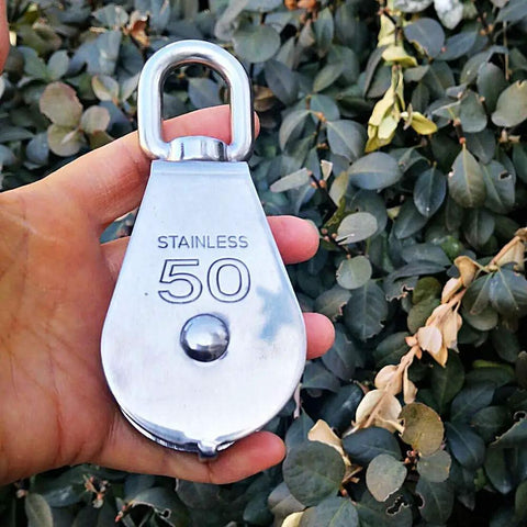 Stainless Steel Swivel Single-Sheave Marine Pulley Block 50mm Wire Rope Heavy Duty 304 Wear Resistant Corrosion Resistant 400kg Max Load 130mm Total Length Fits 1/2 Inch Dock Rope One Piece, stainless 50mm swivel block