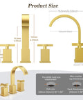 Brushed Gold Bathroom Sink Faucet With Waterfall Design, Widespread 8-Inch 3-Hole Mount dimensions and installation guide