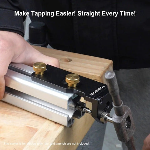 Aluminum Profile Tapping Assistant Tap Guide Jig For 20 30 40 Series European Standard Extrusion being used on workbench.