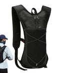All Day Hydration Pack Backpack With Reflective Strips And Lightweight Nylon Reservoir shown on a model's back
