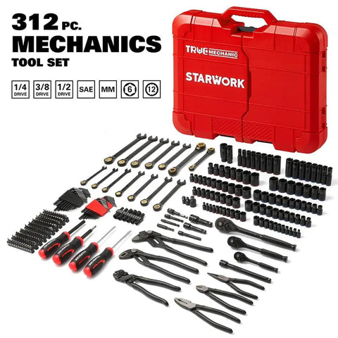 True Mechanic 312 Piece Tool Set With Ratchet And Socket System 120 Tooth Reversible Ratchet Two In One SAE And Metric