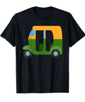 Hangin With Your Sweet Ride Auto Rickshaw Tuk Tuk Graphic Tee on black soft cotton, featuring colorful three-wheeler graphic.