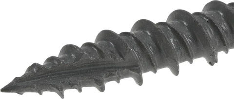 Close-up of a Crew Approved Gray Wafer Head Cement Board Screw 9 X 1 1/4 Inch with Type 17 Self Drilling Tip.