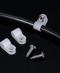R Type Cable Clips Set 50 Pack Nylon Wire Clamps No Fuss Quick Install With Screws For Snug Cable Management Quarter Inch White 94V2 Rated