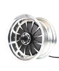 Badass High Output 3000W 72V Bldc In Wheel Hub Motor For Electric Motorcycle delivering ripping 80Kph cruising speed, silver rim and black spokes.