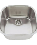 Top view of undermount 20 inch bar sink in stainless steel with square bowl, brushed satin finish, 18 gauge, 304 grade steel.