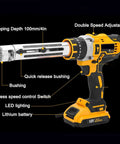 Eiwitany Electric Wire Stripping And Cutting Machine Adjustable Speed Copper Cable Cutter Tool Compact Portable Auto Peeler showing features and controls.