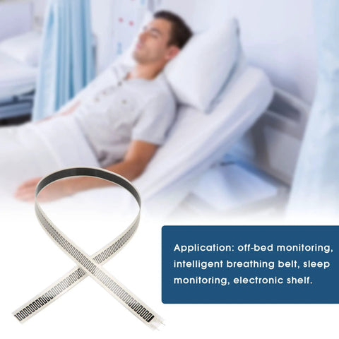 Front view of a white thin-film force sensor strip for pressure sensing (SF15 600, 10 kg)
