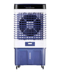 Portable Evaporative Air Cooler With Massive Water Tank And Eight Frozen Ice Packs Wide Angle Oscillating Swamp Cooler front view.