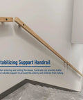 Grab Some Peace Of Mind With These Sturdy Natural Wood Stair Handrails Featuring A Rock Solid Non Slip Grip Perfect For Wall Mount Installation Inside Or Out On Decks And Steps To Keep You Steady All Year Round. View of natural wood stair handrail on wall.