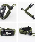 Two Pack Survival Paracord Bracelet With Flint Fire Starter Scraper Compass Whistle And Adjustable Wristband in army green