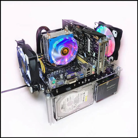 Open Chassis Stackable PC Case With Transparent Acrylic Design For Heat Dissipation, fits motherboard and components