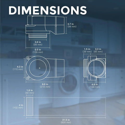 Technical dimensions of Magnetic Dryer Vent Coupling Kit With Airtight Seal Quick Connect Dryer Vent Connector For Easy Cleaning
