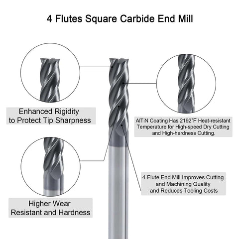 Front view of a 1/8-inch carbide square end mill, 4-flute, AlTiN-coated.