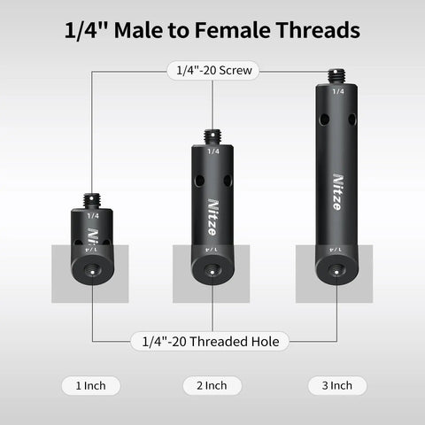 Rugged 15mm Rod Extension Kit With One Two And Three Inch Sections Featuring 1/4 Male To Female Threads, showing threaded rods.