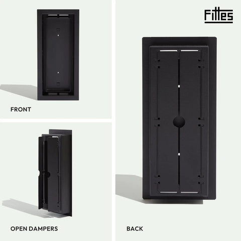 Framed Floor Vent Luxe Upgrade With Matte Black Steel Frame Sleek Minimalist Look HVAC Air Return Register Cover shown in front and back view