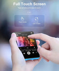 Hands using 64GB 2.4 Inch Full Touch MP3 Player With Bluetooth 5.3 Dope Sound Portable HiFi Music Player, touchscreen interface visible.