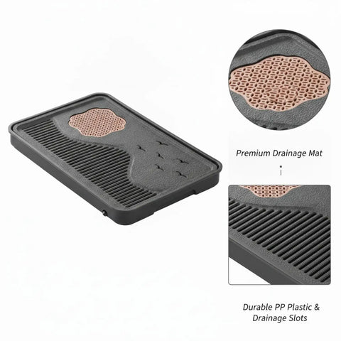 Zero Drip Drama Gongfu Tea Station Serving Tray With Imitation Ebony Stone Finish And Smart Catch Basin Design keeping surfaces dry