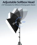 Pro Softbox Lighting Kit 16x16in showing adjustable 210° softbox head for studio photos and video.