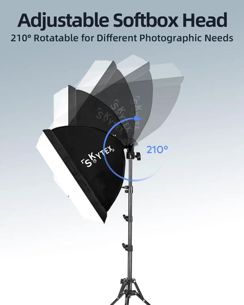Pro Softbox Lighting Kit 16x16in showing adjustable 210° softbox head for studio photos and video.